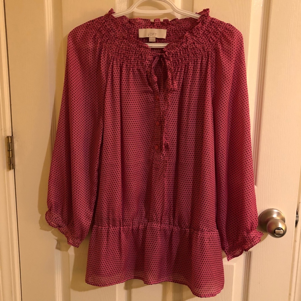Loft Light Weight Pink Polka Dot Unique Blouse